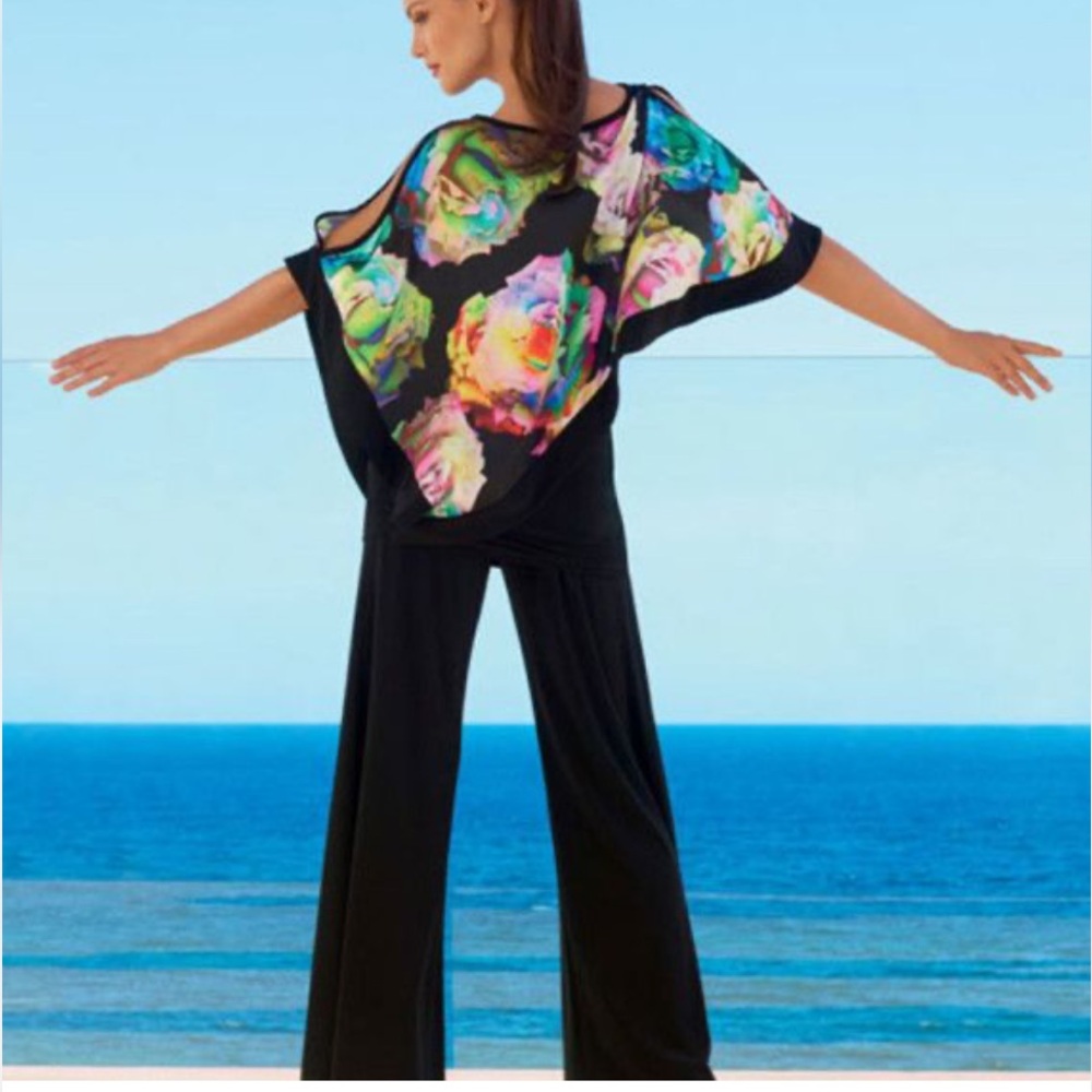 Joseph Ribkoff Colorful Asymmetrical Floral Blouse Size 8.